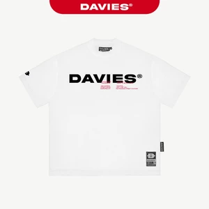 Áo phông trắng nữ form rộng in chữ DAVIES thiết kế cổ tròn tay lỡ phong cách hiphop Cotton Invasion Tee| D38-T1-T