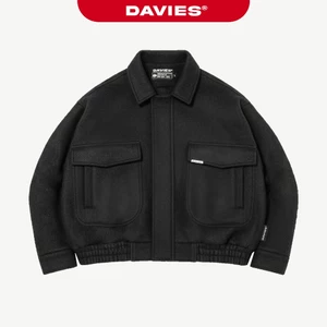 Áo khoác nỉ bomber basic logo inox DAVIES thiết kế đường cắt đứng form hiphop đen lót dù Crop Jacket Classy| D36-AK2-D