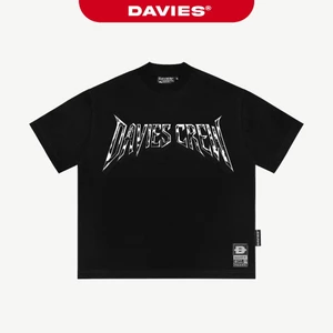 Áo thun form rộng nam nữ đường phố DAVIES thiết kế hình in chữ gai góc cách điệu màu đen co giãn Metallic Tee | D-T42