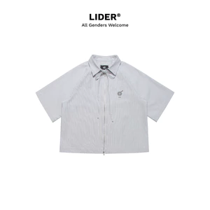Áo Sơ Mi Kẻ Sọc Khóa Kéo 2 Đầu LIDER POPEYE STRIPED ZIP-UP SHIRT - Striped Grey/Red