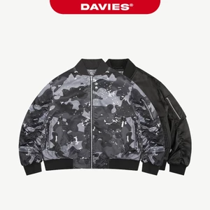 Áo khoác bomber tay nhún logo inox DAVIES khóa kéo túi hộp đường cắt phong cách hiphop dù 2 lớp Maverick Jacket| D-AK29