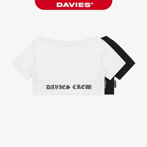 Áo croptop nữ tay ngắn DAVIES form cổ ngang rộng thiết kế hình in chữ bụi bặm chất nỉ chân cua Legacy Croptop | D-T49