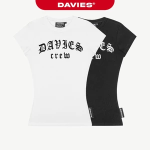 Áo thun nữ ôm body dáng dài DAVIES tay ngắn cổ tròn hình in chữ sắc nét thun rip lụa mềm mại Gothic Crew Top | D-T47