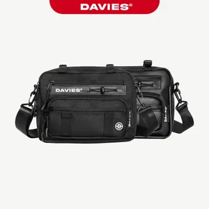 Túi đeo chéo hiphop nam nữ DAVIES chất liệu da, canvas nhiều ngăn kéo phối khoá bấm bền chắc màu đen Cyber-Core Pocket