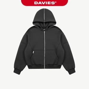 Áo khoác hoodie zip form rộng DAVIES mũ to phối khóa kéo đường viền áo may nổi đính tag inox Split-Peak Hoodie| D-AK31