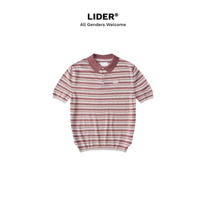 Áo Polo Len Dệt Kẻ Sọc Tay Ngắn Unisex LIDER OFFSENSE KNIT POLO SHIRT - Stripe Blush