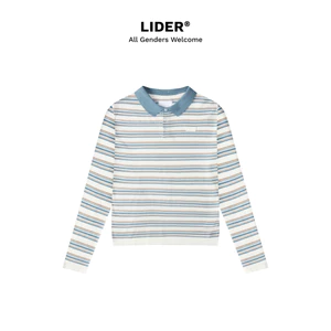 Áo Polo len Dệt Kẻ Sọc Tay Dài Unisex LIDER DEEPSENSE KNIT POLO SHIRT - Stripe Sky